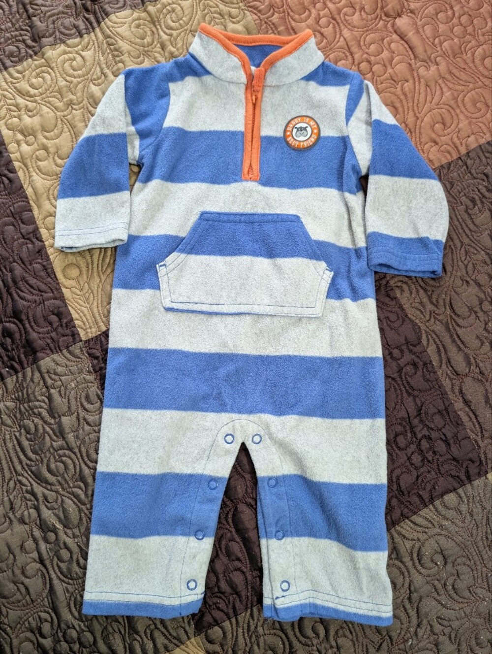 Carter's Blue & Gray Striped Fleece One-Piece Size 9 Month